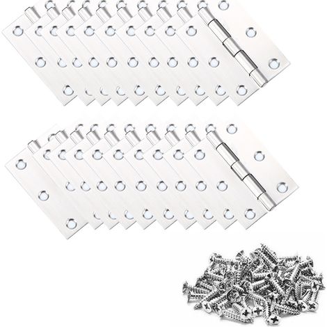 25 charnières en acier inoxydable pour portes et placards, à monter soi-même, pour meubles et armoires (avec 150 vis M3 de 16 mm). (1/5)