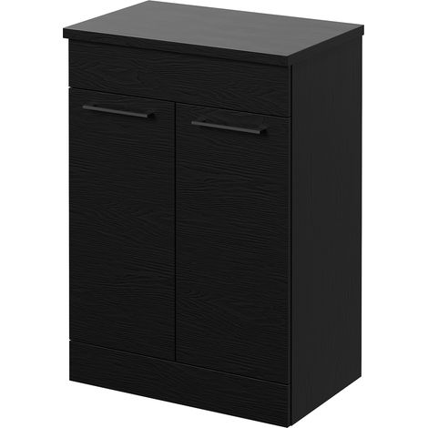 Napoli 390 Nero Oak 600mm 2 Door Vanity Unit for Countertop Basins - 600mm - Gunmetal Grey 160mm Handle