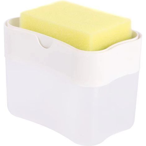 Distributeur de savon blanc, 139,510,5 cm, monobloc, type à bouton-poussoir, distributeur en plastique pour le nettoyage. (1/5)