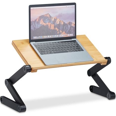Relaxdays Laptop Stand Bamboo & Aluminium, 15 Inch Notebook Holder, Adjustable Height, HWD: 47.5 x 60 x 26 cm, Natural
