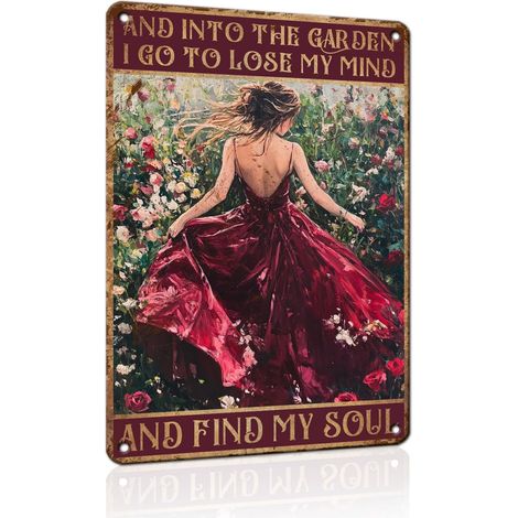 Plaques de jardin pour la décoration murale extérieure - "Je vais dans le jardin pour perdre mon esprit et retrouver mon âme" - Plaque d'art rustique de ferme pour le jardin, le patio 20x30 cm (1/5)