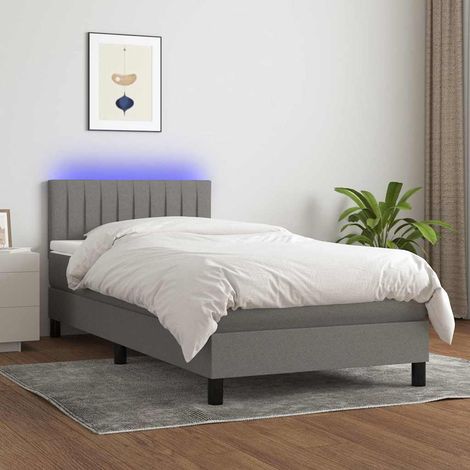Cama box spring colchón y luces LED tela gris oscuro 80x200 cm (1/5)