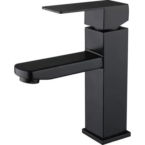 Black Bathroom Faucet Square Sink Mixer Hot and Cold Water Faucet Bathroom Mixer Stainless Steel（Without inlet pipe） (1/5)