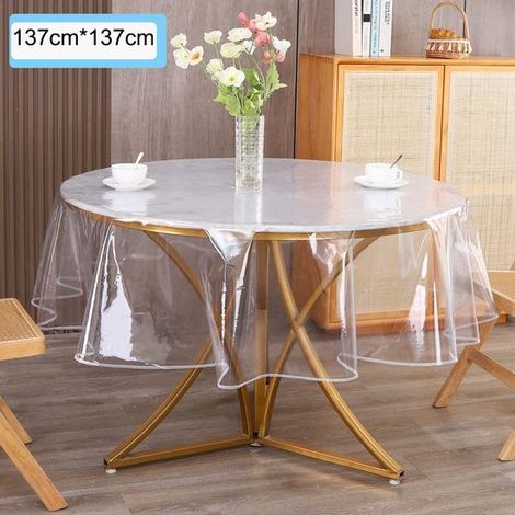 Une nappe transparente, 137 x 137 cm (ronde), en plastique transparent, légère et protectrice, pour une utilisation intérieure et extérieure, jardin et... (1/5)