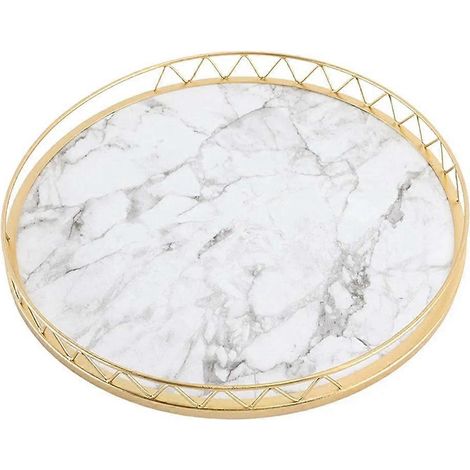 Plateau rond simple pour fruits secs, idéal pour une table de rangement ou un apéritif dînatoire. Motif marbre léger et luxueux. B,S (1/5)