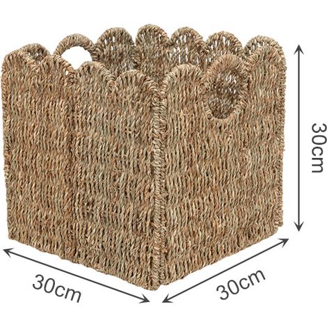 Panier de rangement carré en osier festonné, tressé en corde de papier résistante et fibres naturelles, pliable, style bohème pour étagères, placards et maison (1/5)