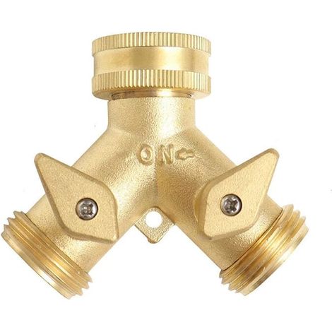 2-Wege-Gartenschlauch-Wasserhahnadapter aus Messing für die Gartenbewässerung mit Absperrventil (1/4)