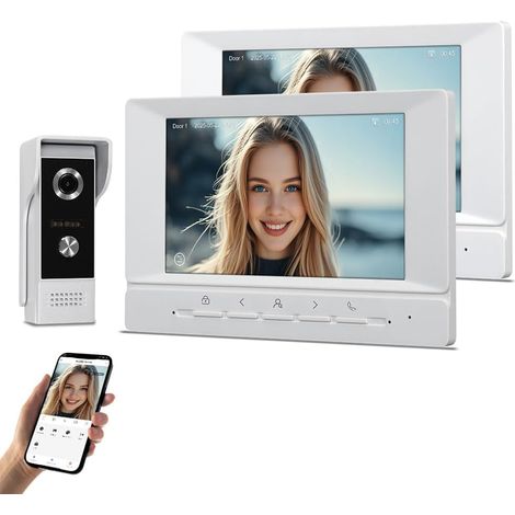 Téléphone de Porte Vidéo du Système d'intercom WiFi 1080P HD Sonnerie Vidéo de Caméra avec 2 Moniteurs 7 Pouces, Vision Nocturne IR, Audio Bidirectionnel, Enregistrement, APP (1/5)