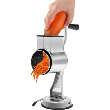 Râpe Rotative Manuelle 5-en-1 Acier Inoxydable 430 – Sécurité Maxi, Base Ventouse TPR Robuste – Pour Légumes, Fromage – Lames Amovibles Faciles à Nettoyer
