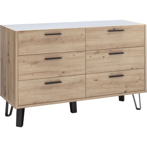 Kommode 138 cm in Eiche und grauem Lack mit sechs Schubladen - Sanremo
