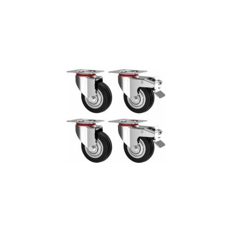 Juego de 4 ruedas giratorias de 75 mm con freno - Ruedas para muebles de hasta 50 kg por rueda - Alta resistencia - Goma para interiores y exteriores - Ruedas industriales - Crezuo (1/4)