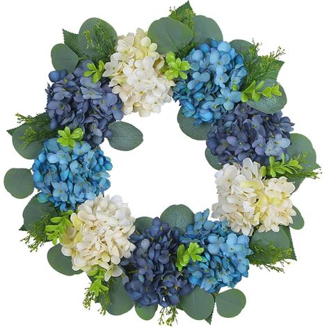 Guirlande Hydrangea - 40 cm - Bleu et Blanc - Pour Porte d'Entrée Mur Cheminée Intérieur Extérieur - 1 Pièce (1/5)