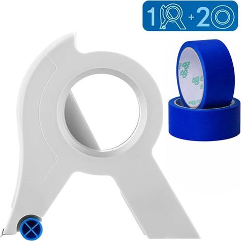 Dispensador de cinta de 3 piezas, Aplicador de cinta de pintor portátil, Incluye dos rollos de cinta, 15 x 10,4 cm, Azul (1/5)