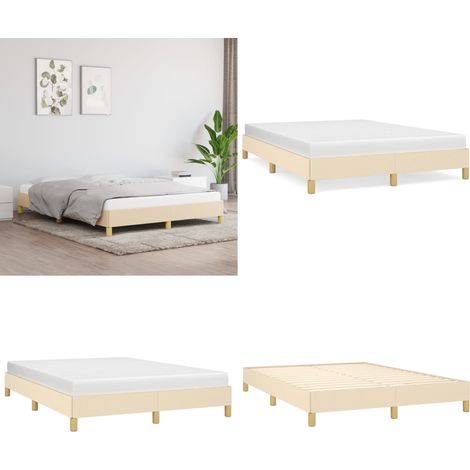Bettgestell ohne Matratze Creme 140x200 cm Stoff - Bettrahmen - Doppelbett - Cremefarbenes Bett - Lattenrost - Holzrahmen - Home & Living