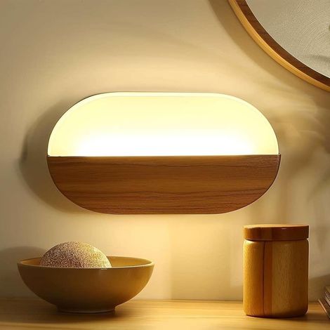 7W LED Wall Light Acrylic Wood Finish Modern Design Aluminium and Acrylic with Wood Finish Warm White 3000K for Bedroom Living Room Hallway Indoor Lighting (1/5)