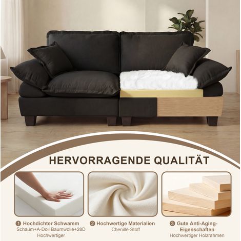 2-Sitzer-Sofa 194 x 82 x 90 cm schwarz – abnehmbare Armlehnen aus Chenille, Holzgestell MEUBLIV (1/5)