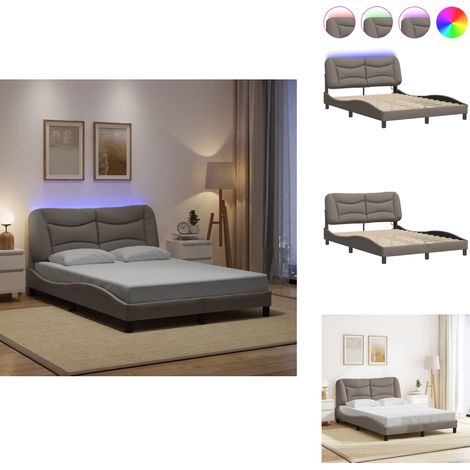 Cadre de lit avec LED sans matelas taupe 140x190 cm tissu - Lit Plateforme - Chambre À Coucher - Cadre Lit Design - Éclairage Led - Têtière Rembourrée (1/5)
