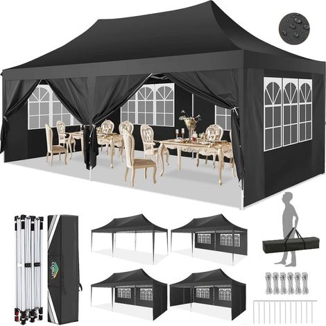 Faltpavillon 3x6m wasserdicht mit 6 Seitenteilen, höhenverstellbar, schwarz (1/5)