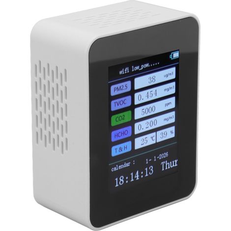 Moniteur de qualité de l'air intérieur TUYA WiFi Smart PM2.5, test de formaldéhyde, fonction calendrier, détecteur de qualité de l'air, version WiFi blanche, COV (1/5)