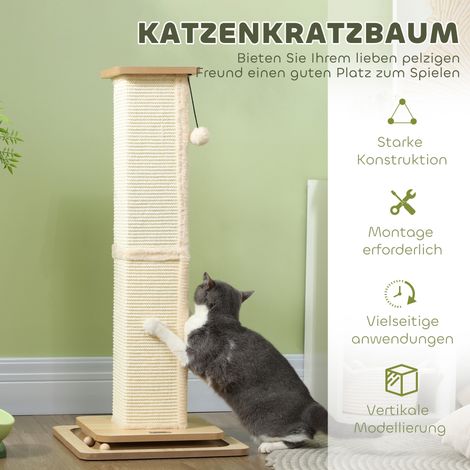 Arbre à chat 3-en-1 avec piste de jeu, balle, sisal, support jusqu'à 10 kg, 39,5 x 39,5 x 87 cm, chêne et crème (1/5)