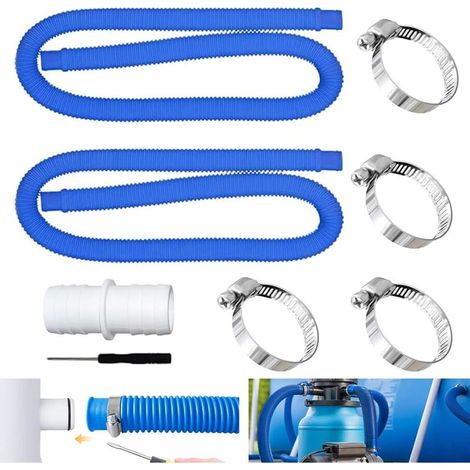 2Pcs Tuyau Piscine 32mm, Tuyau aspirateur piscine avec 4 colliers serrage métalliques,Adapté à une variété de pompes (1/5)