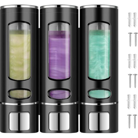 Lot de 3 Distributeur de savon, Fenêtre transparente, Plastique ABS, Fixation sans perçage, Salle de bain (1/5)