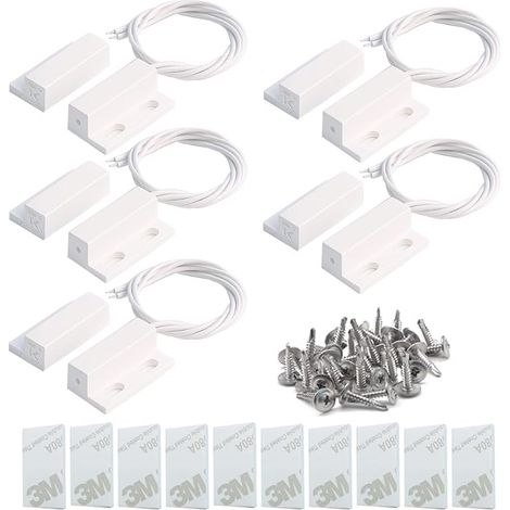 Gebildet 5pcs Encastré Filaire Sécurité Fenêtre Porte Contact Capteur Alarme Magnétique Reed Switch (blanc), Aimant Proche - Circuit de Connexion, Aimant Loin - Circuit de Coupure (1/5)