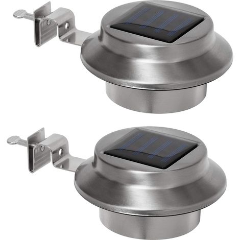 Lot de 5 lampes solaires de gouttière en acier inoxydable avec matériel de fixation - Blanc chaud - Sans fil - Éclairage extérieur - Éclairage de gouttière (1/5)