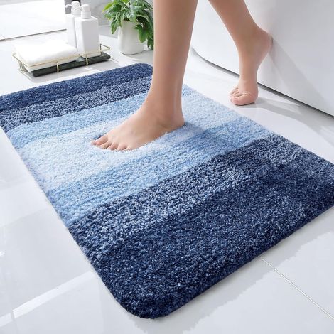 Petit tapis de bain 60 x 40 cm – Tapis de bain en microfibre extra douce, bleu marine, dessous antidérapant en caoutchouc, séchage rapide et lavable en machine pour la salle de bain et la douche (1/5)