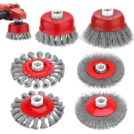 Lot de 6 brosses métalliques pour meuleuse 115mm, filetage M14 x 2, usage intensif : dérouillage, décapage, nettoyage de soudure et meulage.