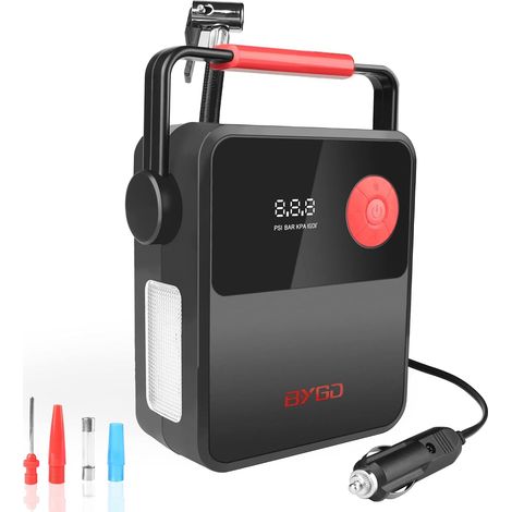 Gonfleur Pneus Voiture, gonfleur de Pneu Portable DC 12V pour Voiture, Pompe à Pneu numérique avec poignée Portable et lumière LED, Pompe à air pour pneus de Voiture, vélo et Autres gonflables (1/5)