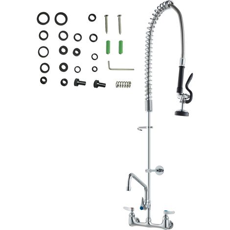 Mophorn Gewerbe-Wasserhahn mit Vorspülbrause, 111,8 cm Höhe, 20,3 cm Mitte, 30,5 cm Schwenkauslauf, Wandmontage-Küchenspülen-Wasserhahn, Messingkonstruktion mit herunterziehbarer Brause