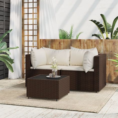 3 pcs Salon de jardin Salon d'extérieur Ensemble Meuble de Jardin Mobilier d'Extérieur avec coussins marron résine tressée XFNRX943705 (1/5)