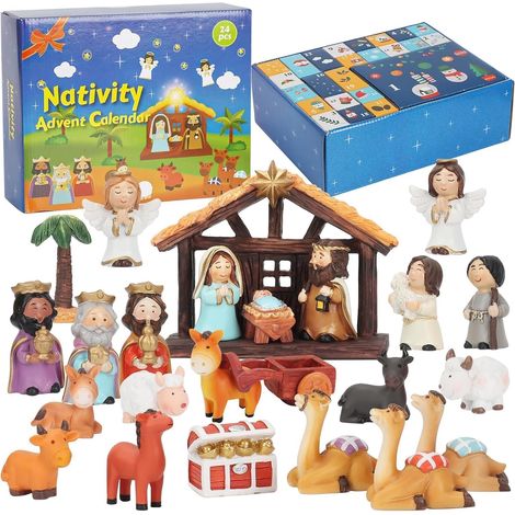 Calendrier de l'Avent 2026 pour enfants – Crèche de Noël – Cadeau pour les tout-petits – Boîte de compte à rebours de Noël religieux chrétien – Cadeau surprise pour enfants (bois rustique) (1/5)
