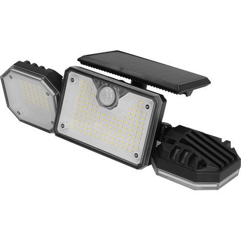 Luminaire Solaire Extérieur 3 Têtes avec Détecteur de Mouvement, Projecteur Sécurité IP65 Étanche, Télécommande Incluse pour Allée et Clôture (1/5)