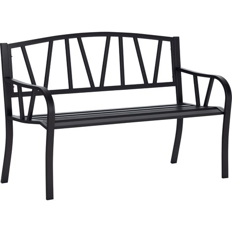 Panchina da Giardino in Metallo Nero Impermeabile, Panca da Esterno in Ferro 2 Posti, 128x56x86cm