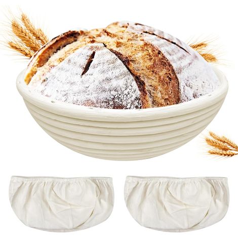 Banneton pour Pain de Fermentation, Banneton à Pain Rond de 22 cm, Sourdough Bread Proofing Basket, Corbeille à Pain, Panier de Fermentation, avec Housse en Lin (1/5)