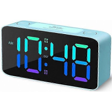 Réveil numérique avec veilleuse 7 couleurs pour les gros dormeurs, bleu clair (1/5)