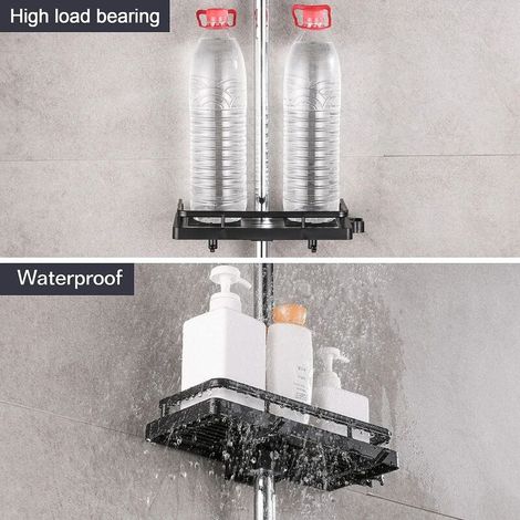 VURAHOME - Étagère Douche Porte Savon Douche Salle De Bain Rangement Douche sans Percage avec Porte Savon Douche, Crochets et Porte Serviette Murale Antirouille Auto-adhésif Support Noir 24MM-25MM (1/4)