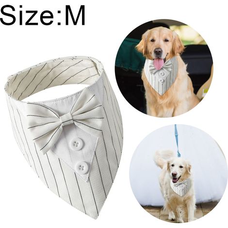 Bandana Pour Chien - Collier Avec Nœud Papillon - Costume De Fête Pour Chien - Blanc À Rayures - Réglable - 1 Pièce (1/5)