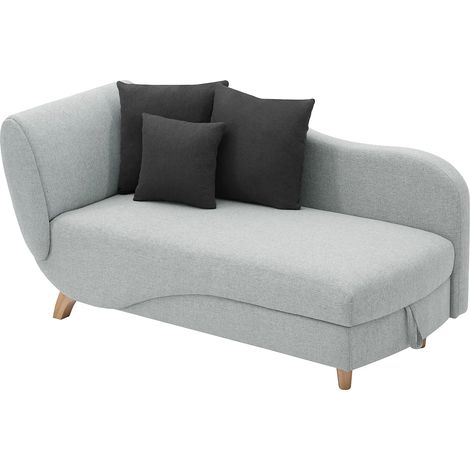 Méridienne droite convertible en tissu gris clair avec coffre de rangement PENELOPE (1/5)
