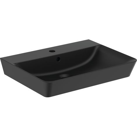 Ideal Standard Connect Air - Lavabo Cube 60x46x16 cm, con troppopieno, foro per miscelatore, nero E0298V3