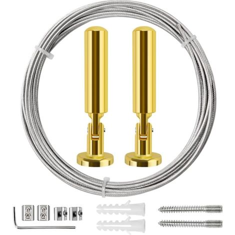 5m Tringle à rideaux Kit, Câble en Acier pour Rideau, pour Rideau, corde à linge de balcon,Or (1/4)