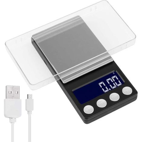 Balance de cuisine de précision numérique mini - noir - balance de poche rechargeable par USB - 0,01 à 500 grammes - balance 0,01 gramme (1/5)