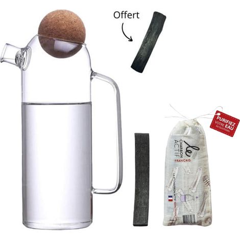 Kit Carafe Filtrante En Verre 1 L Avec Bâton De Charbon Actif Végétal Français (1/5)