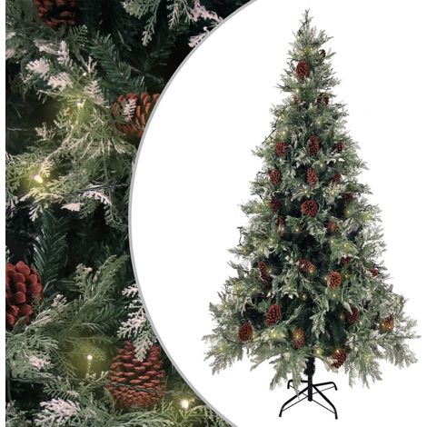 Árbol de Navidad con luces y piñas PVC PE verde y  225 cm (1/5)