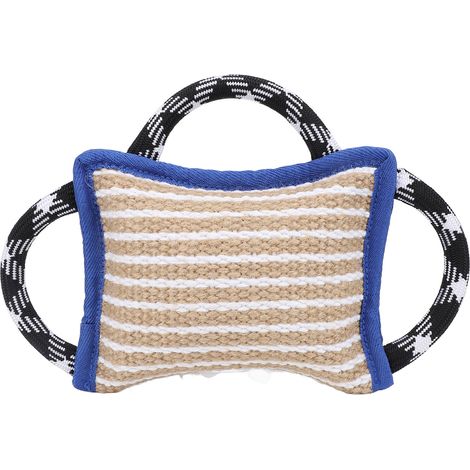 Cojín masticable para perros con 3 asas de yute resistentes y a prueba de desgarros – Juguete interactivo para tirar y masticar, apto para perros grandes, color azul. (1/5)