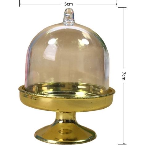 12 piezas，Soporte de plástico para mini cupcakes con tapa abovedada，Soporte transparente dorado para exhibir pasteles pequeños，7 × 5 cm (1/4)