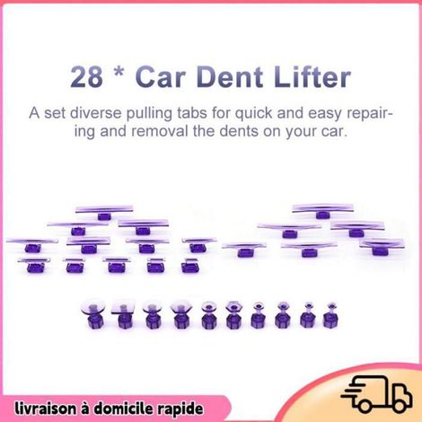 Débosseleur Sans Peinture - Kit de 28 Pièces pour Réparation Carrosserie Automobile et Moto - Usage Polyvalent - Violet (1/4)