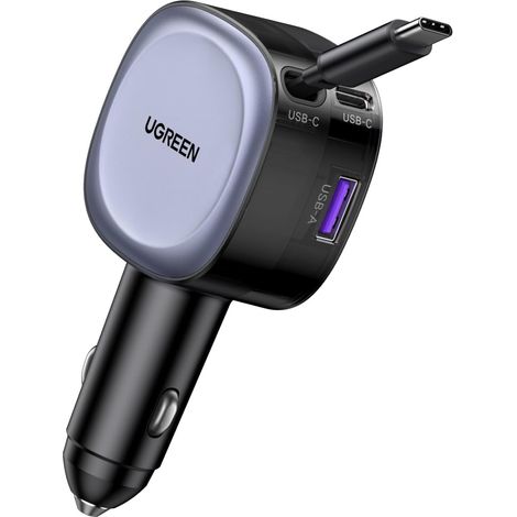 75W Retractable USB C Car Cigarette Lighter Charger 45W PPS 30W PD QC 3.0 Car Charger Fast Charging Compact Cigarette Lighter Socket Compatible with 17 Pro Max Air 16 MacBook iPad Galaxy S26 (1/5)